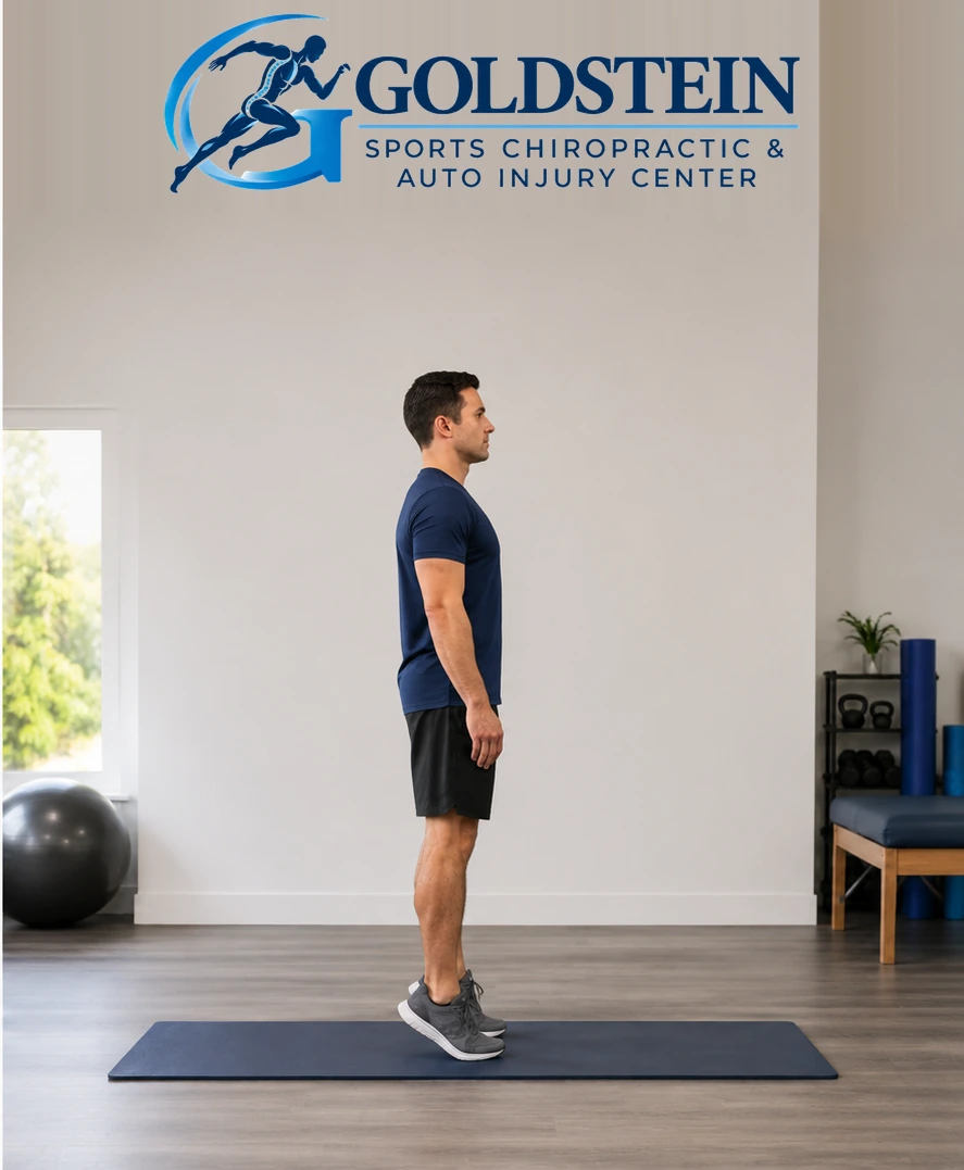 Movement position. Temporary AI demonstration of Calf Raises; not Dr. Goldstein or an actual patient.