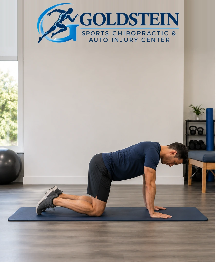 Start position. Temporary AI demonstration of Donkey Kicks; not Dr. Goldstein or an actual patient.