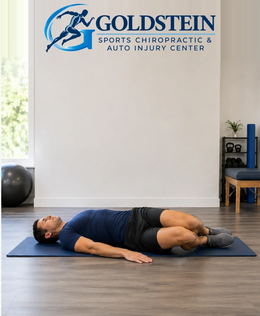 Movement position. Temporary AI demonstration of Side-to-Side Knee Movement; anonymous model, not Dr. Goldstein or a patient.