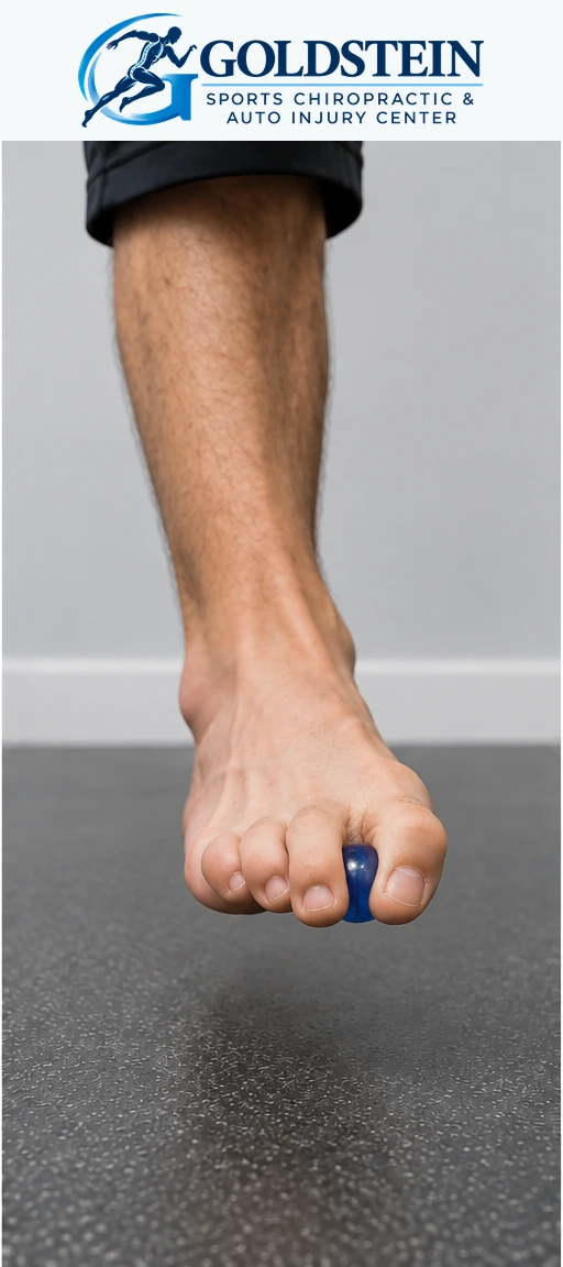 Lift marble. AI-generated illustration of a bare foot pinching a blue marble between curled toes.