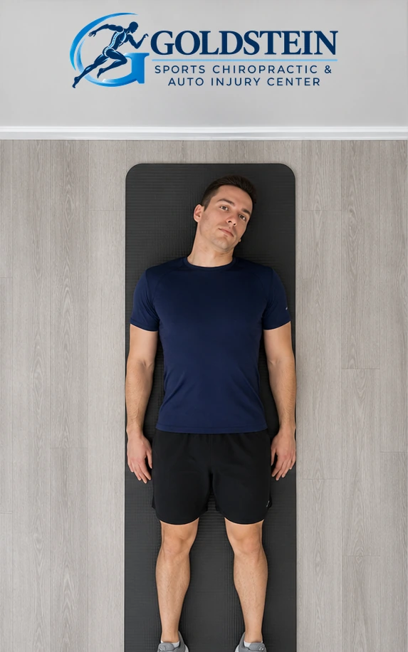 Side bend. Temporary AI demonstration of Supine Cervical Side Bend; anonymous model, not Dr. Goldstein or a patient.