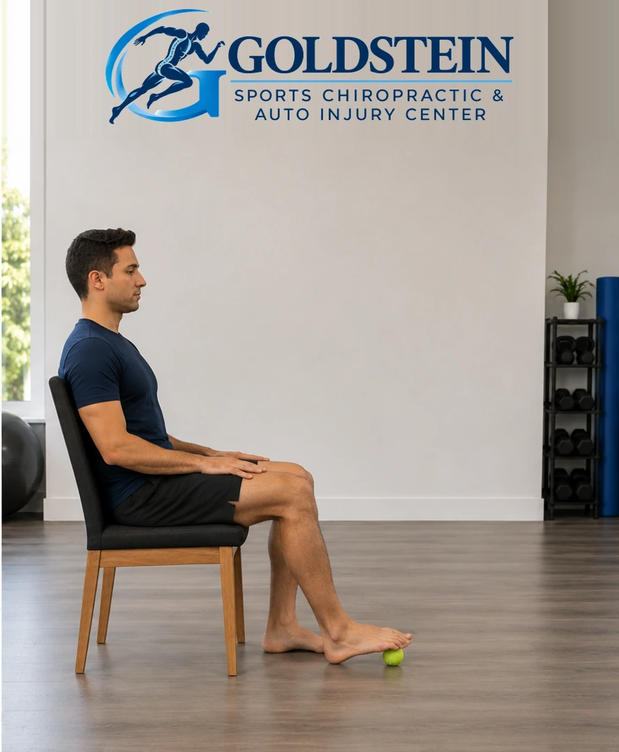 Movement position. Temporary AI demonstration of Tennis Ball Roll; not Dr. Goldstein or an actual patient.