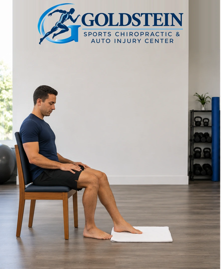 Start position. Temporary AI demonstration of Toe Curls; not Dr. Goldstein or an actual patient.