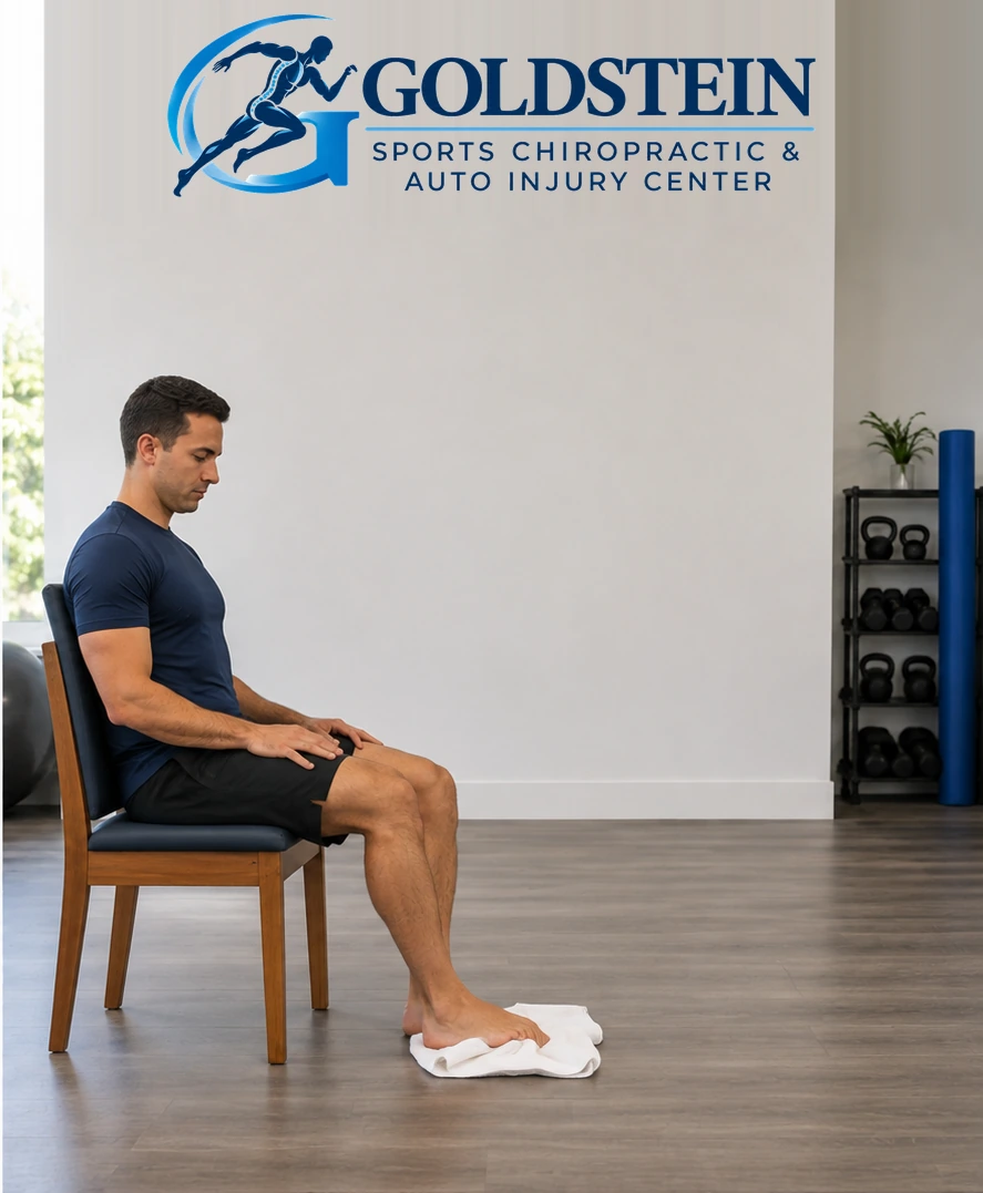 Movement position. Temporary AI demonstration of Toe Curls; not Dr. Goldstein or an actual patient.