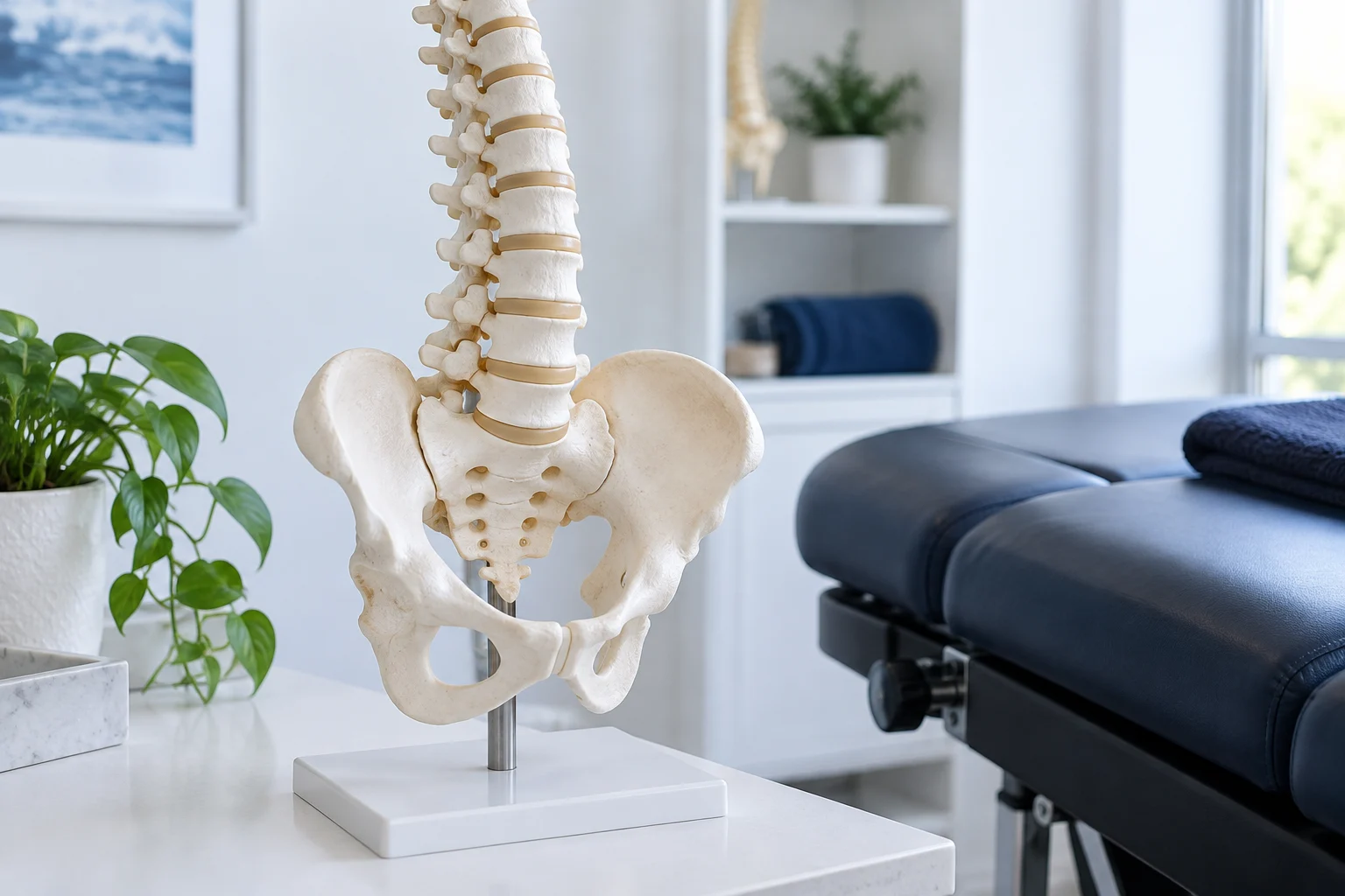 AI-generated illustrative spine model, not a photograph of office equipment.