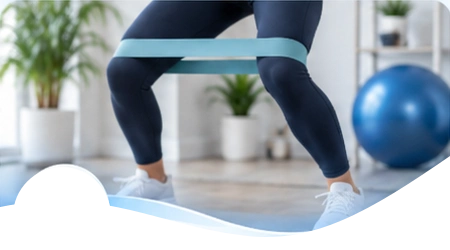Resistance-band exercise in a rehabilitation setting.
